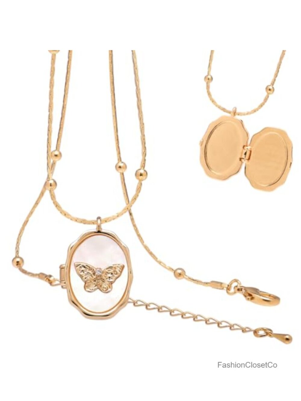 Vintage Butterfly Locket Necklace DIY Photo Gold Plated Seafood